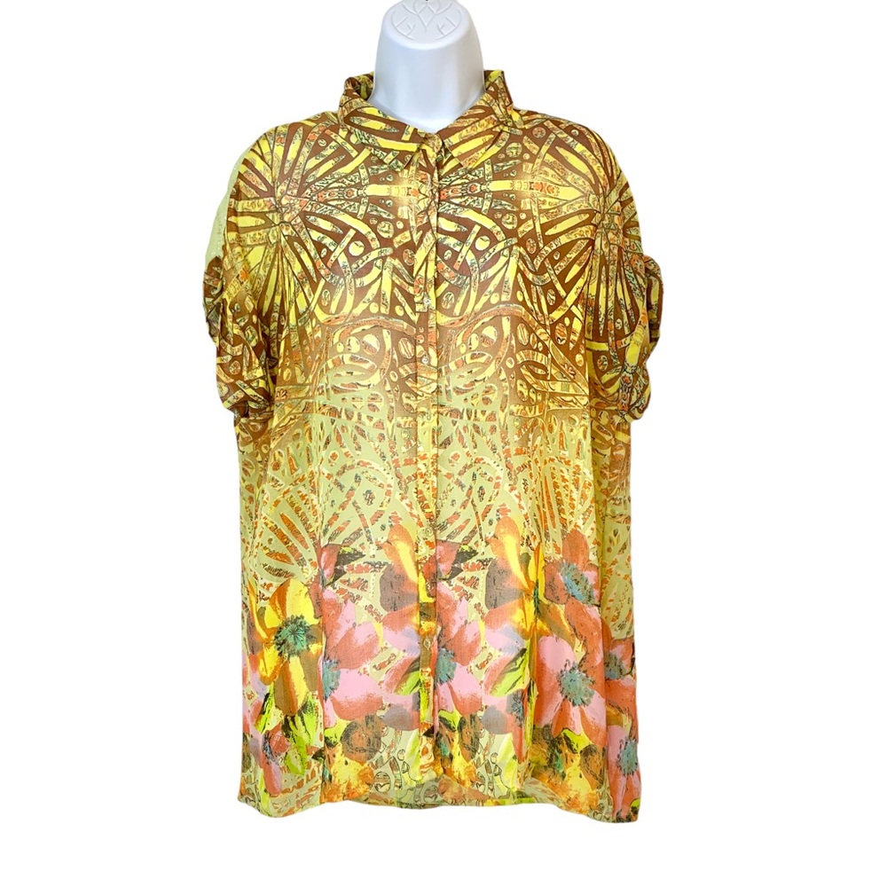I JEANS by BUFFALO Sheer Button Up Floral Blouse
